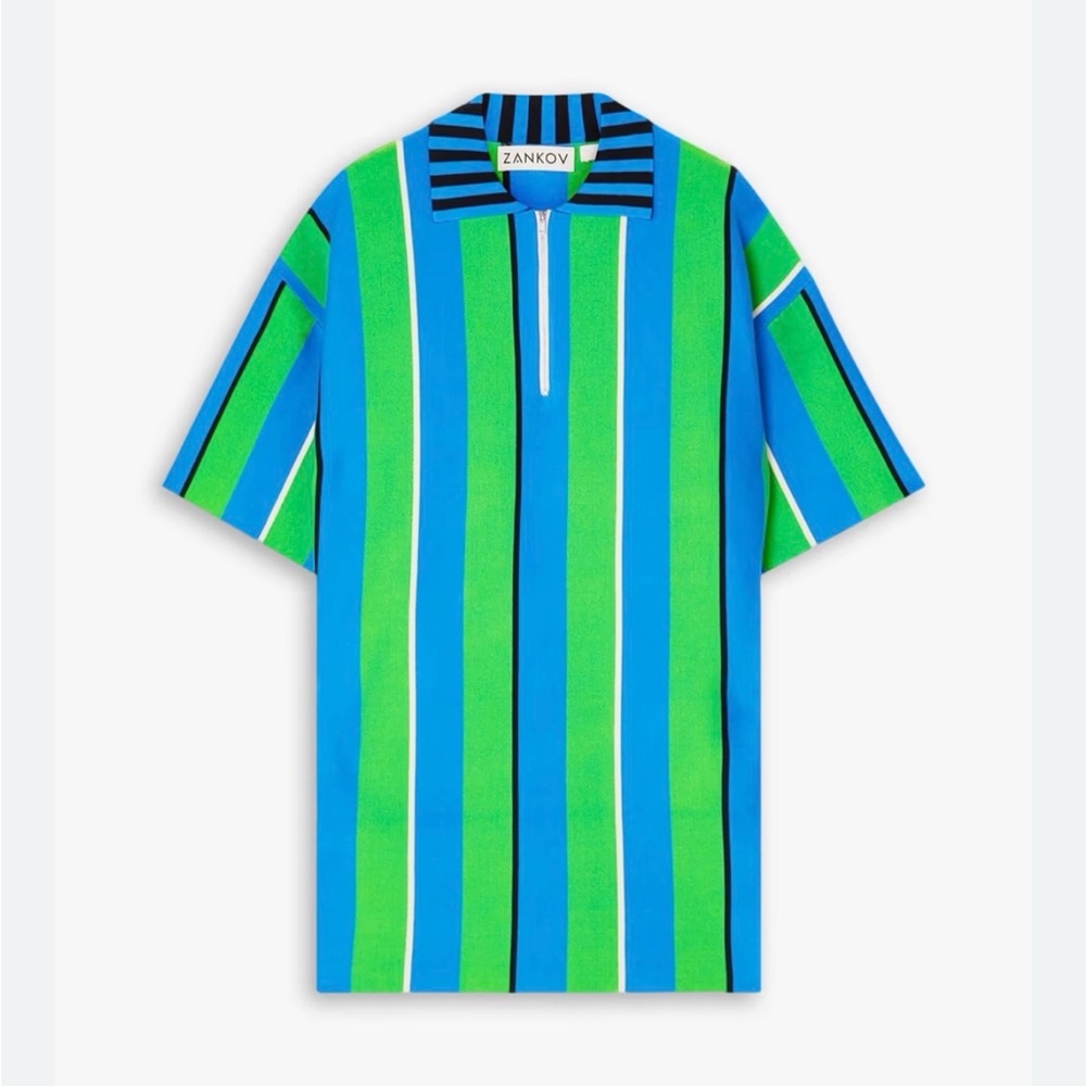 Zankov Blue & Green Striped Mini Shirt Dress NWOT